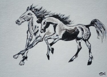 「,, Horses,, ,, Coup…」というタイトルの絵画 Natalie Rybkaによって, オリジナルのアートワーク, アクリル 段ボールにマウント