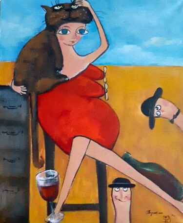 Картина под названием "Одинокая женщина же…" - Natalie Shiporina, Подлинное произведение искусства, Акрил Установлен на Дере…