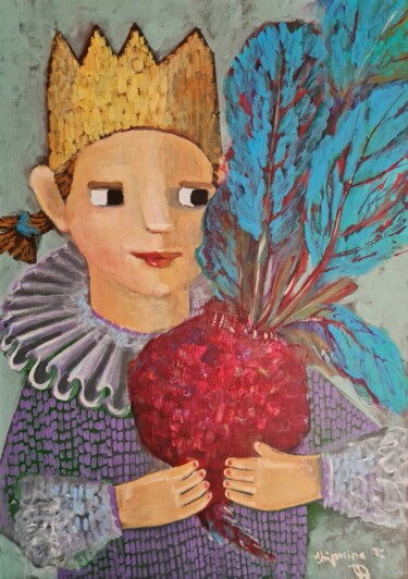 Painting titled "Cute vegetable" by Natalie Shiporina, Original Artwork, Acrylic Mounted on Wood Stretcher frame