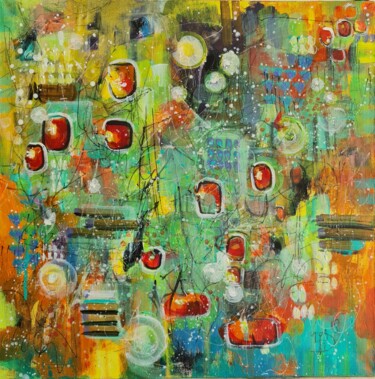 Картина под названием "Цветочная абстракци…" - Natalie Shiporina, Подлинное произведение искусства, Акрил Установлен на Дере…