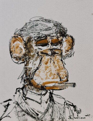 Tekening getiteld "Crypto monkey 1" door Natalie Shiporina, Origineel Kunstwerk, Marker