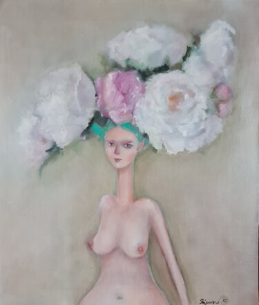 Painting titled "нежные  цветы" by Natalie Shiporina, Original Artwork, Oil Mounted on Wood Stretcher frame