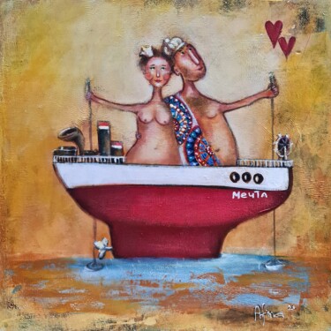 Painting titled "behind the dream" by Natalie Shiporina, Original Artwork, Acrylic Mounted on Wood Stretcher frame