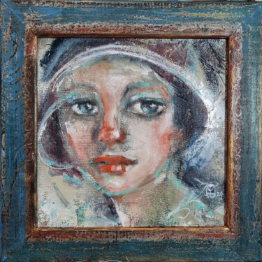 Painting titled "portrait of a lady" by Natalie Shiporina, Original Artwork, Oil Mounted on Wood Stretcher frame