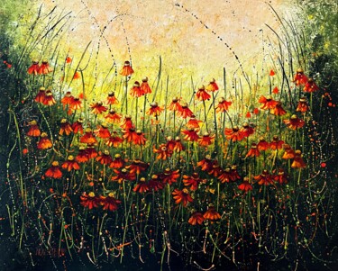 Painting titled "Helenium" by Natalieverve, Original Artwork, Oil