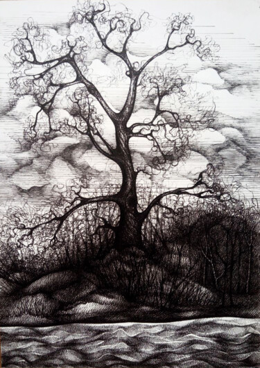 Dibujo titulada "Tree" por Nataliia Bachynska, Obra de arte original, Tinta