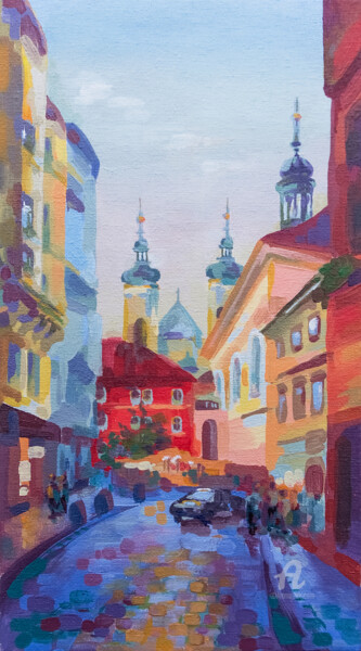 Malerei mit dem Titel "Evening in Prague" von Nataliia Belozerova, Original-Kunstwerk, Acryl
