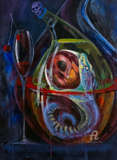 Pintura titulada "Drown in snake alco…" por Nataliia Belozerova, Obra de arte original, Acrílico