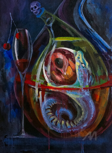 Painting titled "Drown in snake alco…" by Nataliia Belozerova, Original Artwork, Acrylic