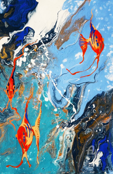 Malerei mit dem Titel "Goldfish" von Nataliia Belozerova, Original-Kunstwerk, Acryl