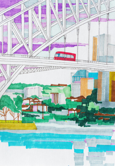 Σχέδιο με τίτλο "City sketch, Sydney" από Nataliia Belozerova, Αυθεντικά έργα τέχνης, Μαρκαδόρος
