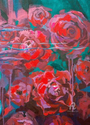 Картина под названием "Fragment with red f…" - Nataliia Belozerova, Подлинное произведение искусства, Акрил