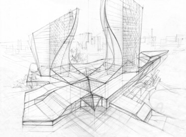 Рисунок под названием "Architectural sketch" - Nataliia Belozerova, Подлинное произведение искусства, Карандаш