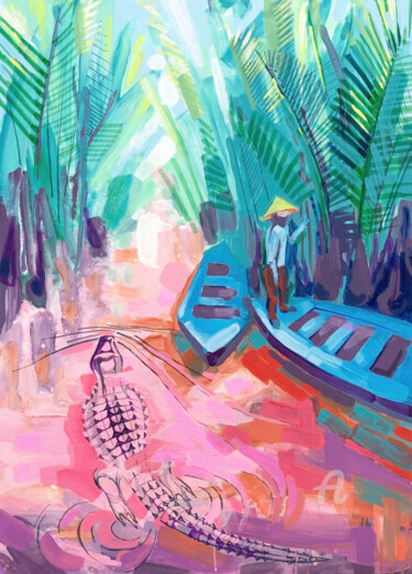 Peinture intitulée "Pink river" par Nataliia Belozerova, Œuvre d'art originale, Acrylique
