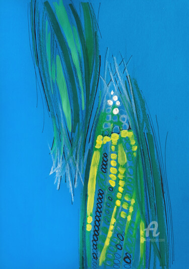 Dessin intitulée "Corn. Back side" par Nataliia Belozerova, Œuvre d'art originale, Cire
