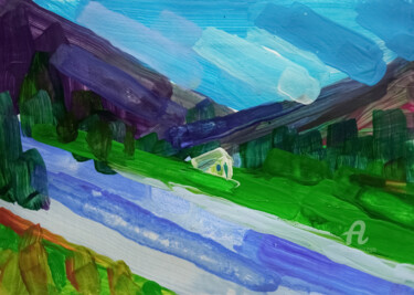 Painting titled "Mountain river" by Nataliia Belozerova, Original Artwork, Acrylic