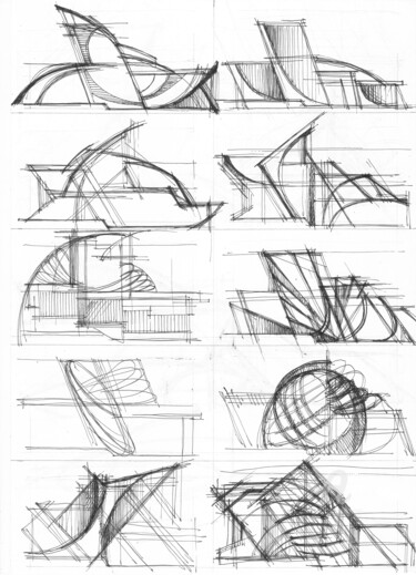 Zeichnungen mit dem Titel "Ten quick sketches" von Nataliia Belozerova, Original-Kunstwerk, Gel Stift