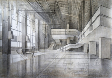 Drawing titled "Interior, construct…" by Nataliia Belozerova, Original Artwork, Pencil