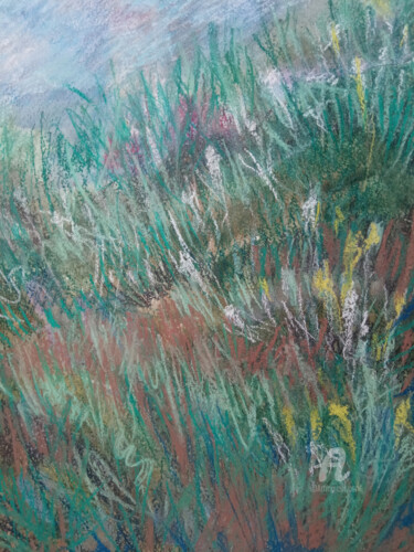 Desenho intitulada "Fragment with grass" por Nataliia Belozerova, Obras de arte originais, Pastel