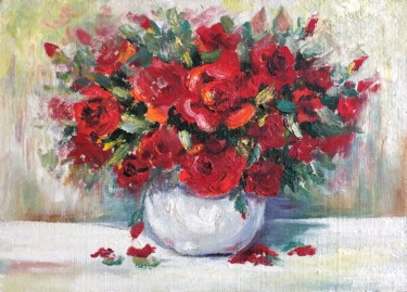 Painting titled "Red Roses" by Nataliia Dadykina, Original Artwork, Oil