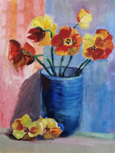 Painting titled "Poppies" by Nataliia Dadykina, Original Artwork, Oil