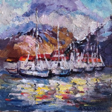 Painting titled "Yachts" by Nataliia Dadykina, Original Artwork, Oil