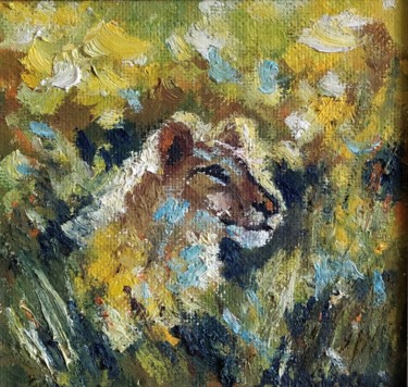 Painting titled "Young Lion" by Nataliia Dadykina, Original Artwork, Oil