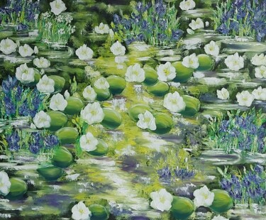Pittura intitolato "Blooming Pond" da Nataliia Goloborodko, Opera d'arte originale, Olio Montato su Telaio per barella in le…