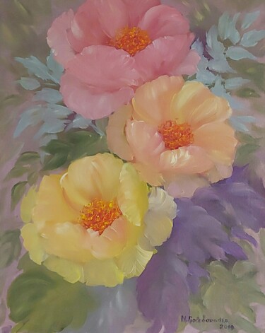 제목이 "Angels Flowers"인 미술작품 Nataliia Goloborodko로, 원작, 기름 나무 들것 프레임에 장착됨