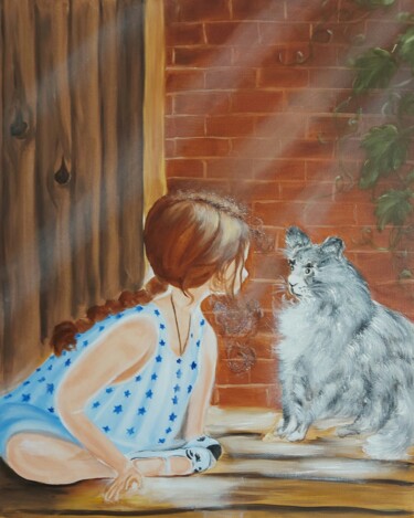 Painting titled "Tell Me A Fairy Tale" by Nataliia Goloborodko, Original Artwork, Oil Mounted on Wood Stretcher frame