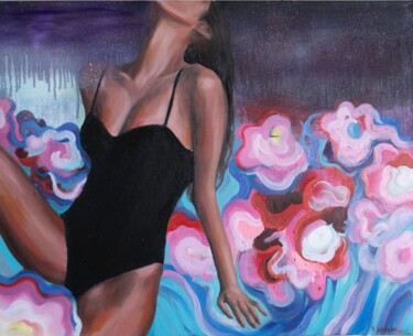 Painting titled "She's cosmic" by Nataliia Karavan, Original Artwork, Oil
