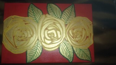 Schilderij getiteld "Gold Roses" door Nataliia Kutikhina (natel), Origineel Kunstwerk, Acryl