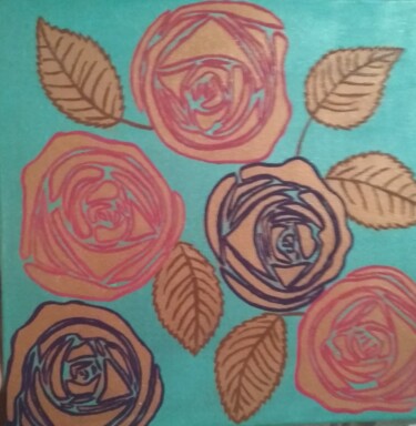 Painting titled "Bronze Roses" by Nataliia Kutikhina (natel), Original Artwork, Acrylic