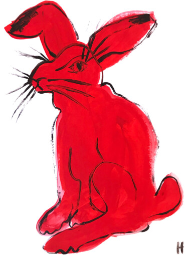 Painting titled "Red hare" by Nataliia Lepikhina, Original Artwork, Acrylic