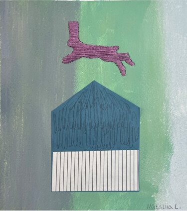 Arte textil titulada "House by the sea an…" por Nataliia Lepikhina, Obra de arte original, Bordado