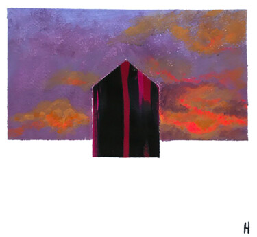 Schilderij getiteld "House and sky" door Nataliia Lepikhina, Origineel Kunstwerk, Acryl