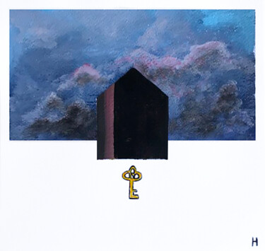 Картина под названием "House and sky with…" - Nataliia Lepikhina, Подлинное произведение искусства, Акрил