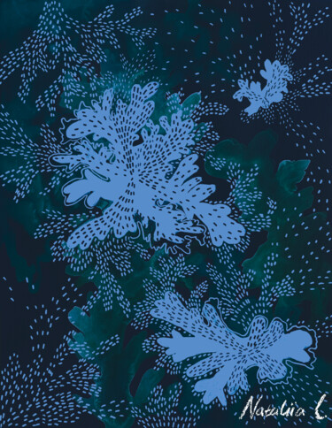 Arts numériques intitulée "Blue Moss" par Nataliia Lepikhina, Œuvre d'art originale, Travail numérique 2D