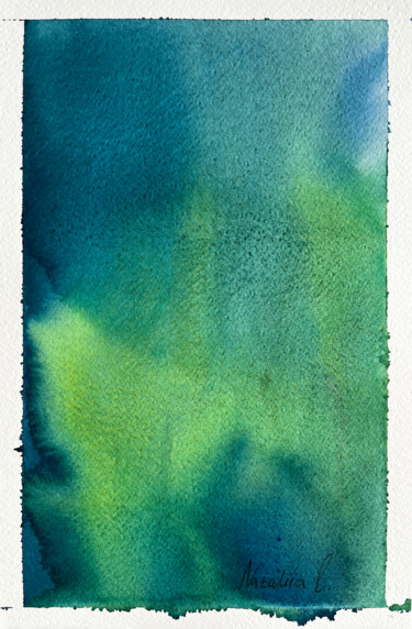 Painting titled "Jade Shimmer: Abstr…" by Nataliia Lepikhina, Original Artwork, Watercolor