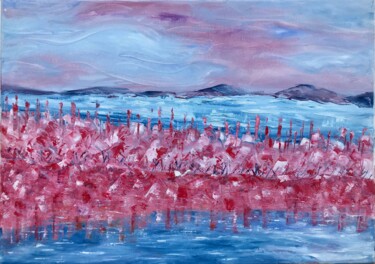 Pintura intitulada "Pink - lake" por Nataliia Lishchynska, Obras de arte originais, Óleo Montado em Armação em madeira