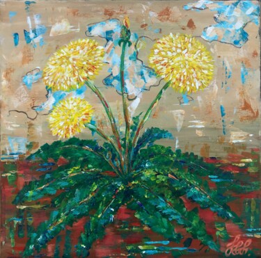 Painting titled "Dandelion" by Nataliia Lishchynska, Original Artwork, Acrylic Mounted on Wood Stretcher frame