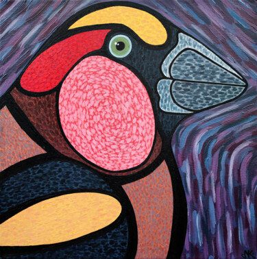 Картина под названием "green-eyed bird" - Nataliia Nikulina, Подлинное произведение искусства, Масло Установлен на Деревянна…