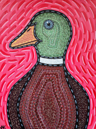 Painting titled "Wild duck from Rado…" by Nataliia Nikulina, Original Artwork, Oil Mounted on Wood Stretcher frame