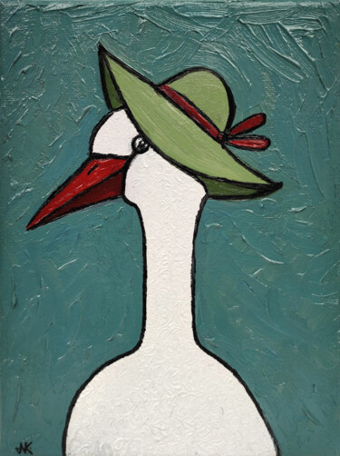 Painting titled "white stork" by Nataliia Nikulina, Original Artwork, Oil
