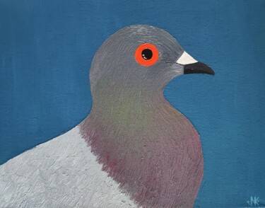 Painting titled "pigeon coo coo" by Nataliia Nikulina, Original Artwork, Oil Mounted on Wood Stretcher frame