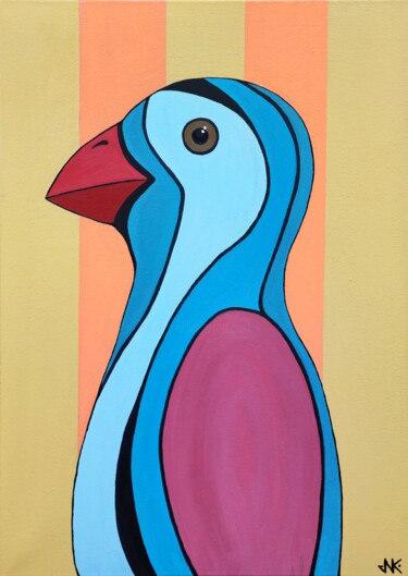Painting titled "Blue Bird" by Nataliia Nikulina, Original Artwork, Oil Mounted on Wood Stretcher frame
