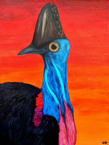 Painting titled "Casuarius" by Nataliia Nikulina, Original Artwork, Oil Mounted on Wood Stretcher frame