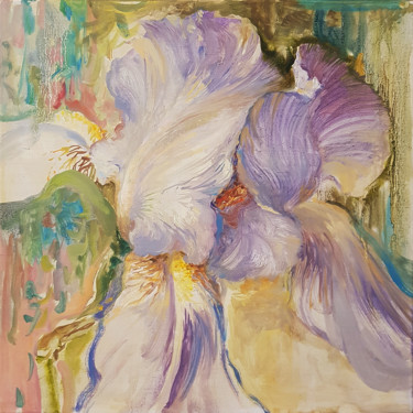 Peinture intitulée "Delicate blue iris" par Nataliia Petrenko-Litvinova, Œuvre d'art originale, Huile