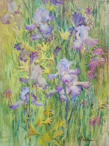 Peinture intitulée "Iris et soleil" par Nataliia Petrenko-Litvinova, Œuvre d'art originale, Huile