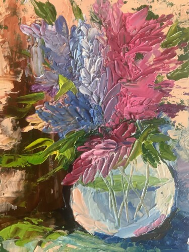 Painting titled "Vase with lilac flo…" by Nataliia Polehenko, Original Artwork, Oil